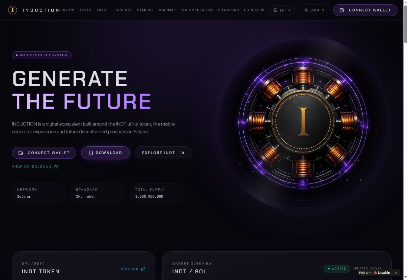 INDUCTION · SOLANA ECOSYSTEM website preview